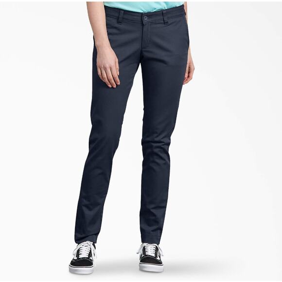 Dickies Womens 24 Rinse Dark Navy Slim Fit Skinny Leg Pants Stretch Twill G34-15 - Picture 1 of 11
